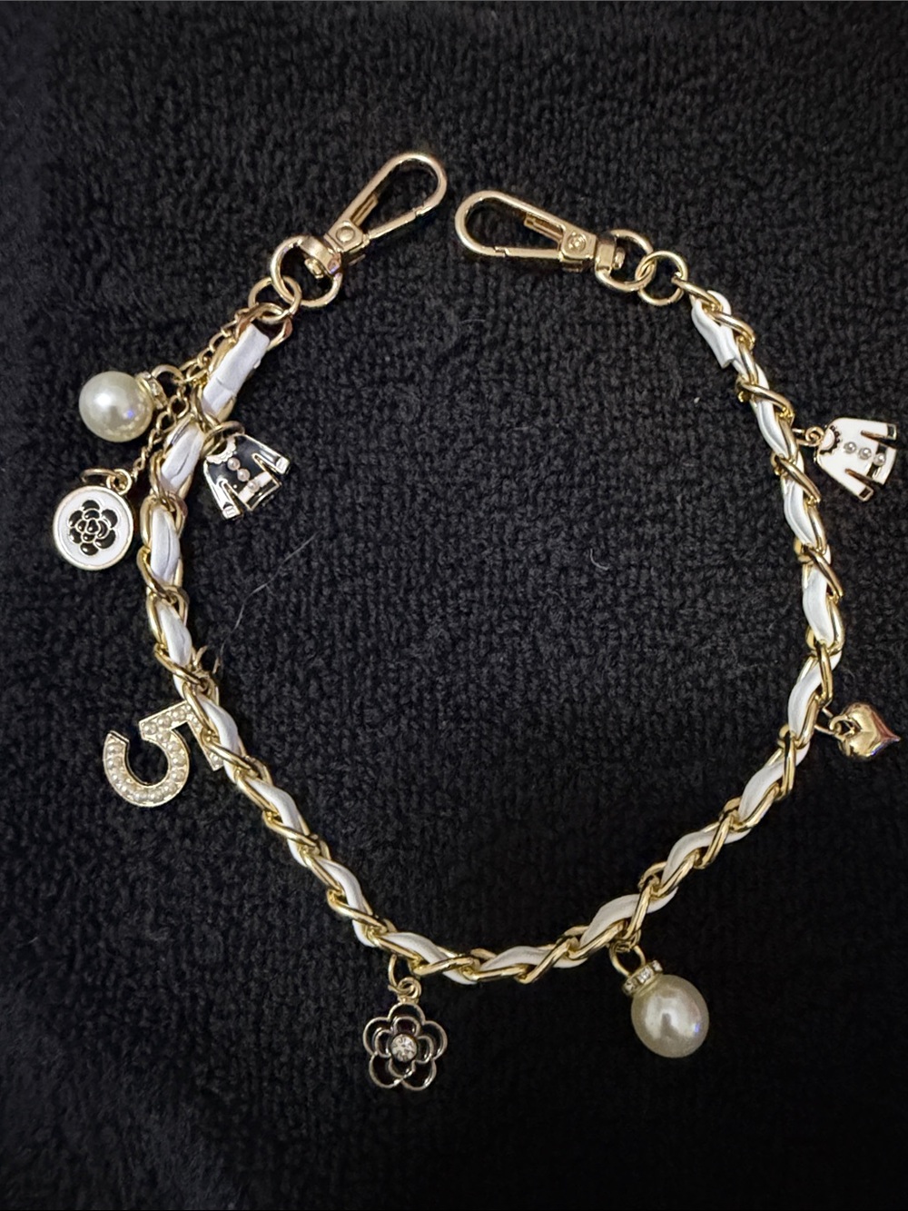 Gold and White Charm Purse Chain with Pearl Accents - Unbranded